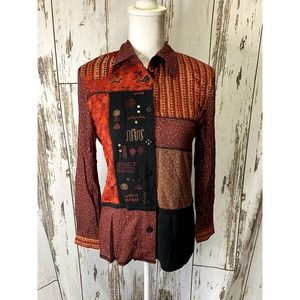 Napa Valley Rust/Burgundy Embroidery Patchwork Blouse